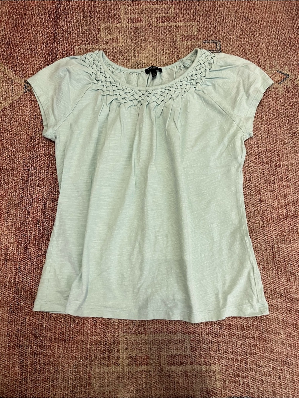 Talbots petite medium ruched cap sleeve pale teal tee in like new condition